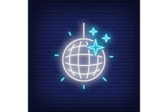Download Disco Ball with Stars Neon Sign. Party O - Disco Collection